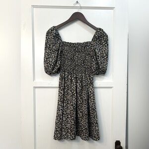Smocked Floral Mini Dress Balloon Sleeves Size Large